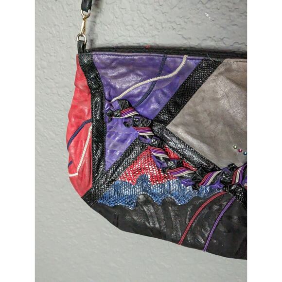 Vintage Carlo Fiori Italy Snakeskin Patchwork Leather Shoulder Bag Crossbody 80s - Picture 10 of 12